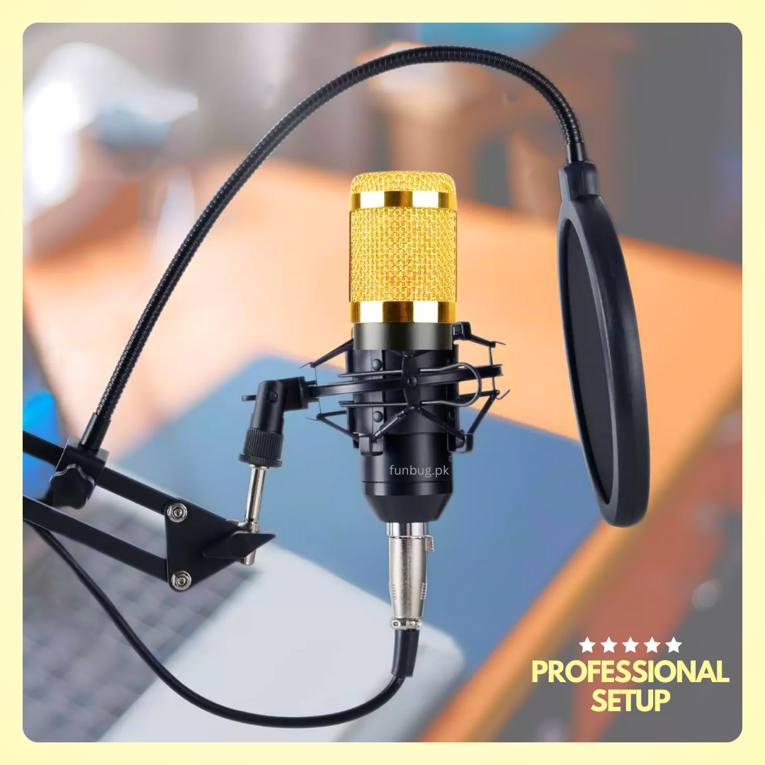 FunBug Professional Metal Scissor Arm Microphone Stand - Adjustable Desk Mount Boom Suspension Arm Stand for Studio, Office, Gaming, Streaming, Podcast - Mic Holder with Clamp for BM800 Condenser Microphone & All Other Mics - Black