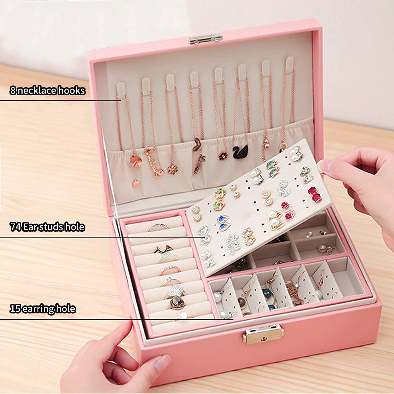 Be Cool Women Jewelry Box Organizer Layer Large Lockable Display Jewelry Holder For Earring Ring