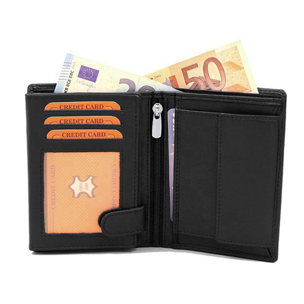 Premium Men Leather Wallet with Multiple Card Slots and Zipper - Fashion Accessory