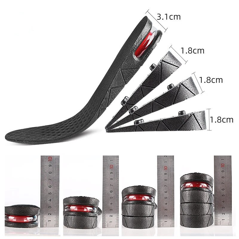 Invisible Height Increase Insoles Cushion Pads All Season PVC Sports Shock Absorbing Shoe Insole Size 3-11 CM Lightweight Adjustable Heel Pads Inserts Plantillas in Black Color