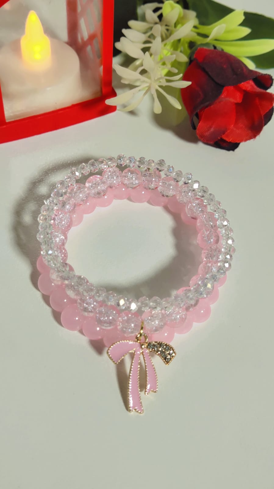 Luxury Handmade Pink Beaded Bracelet Set (3 Pairs) | Pearl & Crystal Beads | Cute Aesthetic Bracelets for Girls & Teens | Trendy Korean Style Jewelry Gift