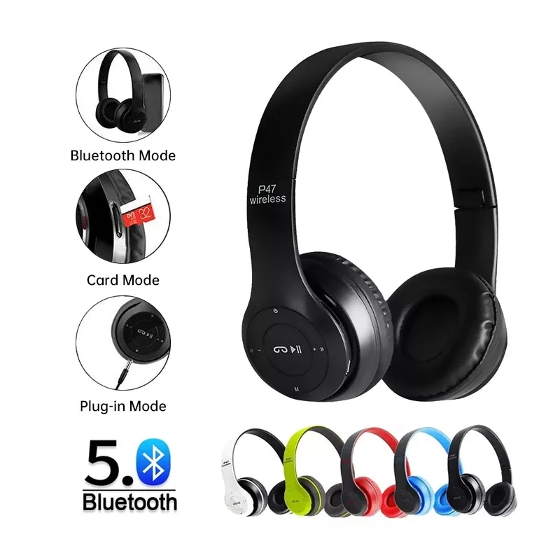New P47 Foldable Wireless Bluetooth Headset Stereo Sound Headphones - Mic TF Card FM Radio AUX Support Portable Music Best Quality Pakistan