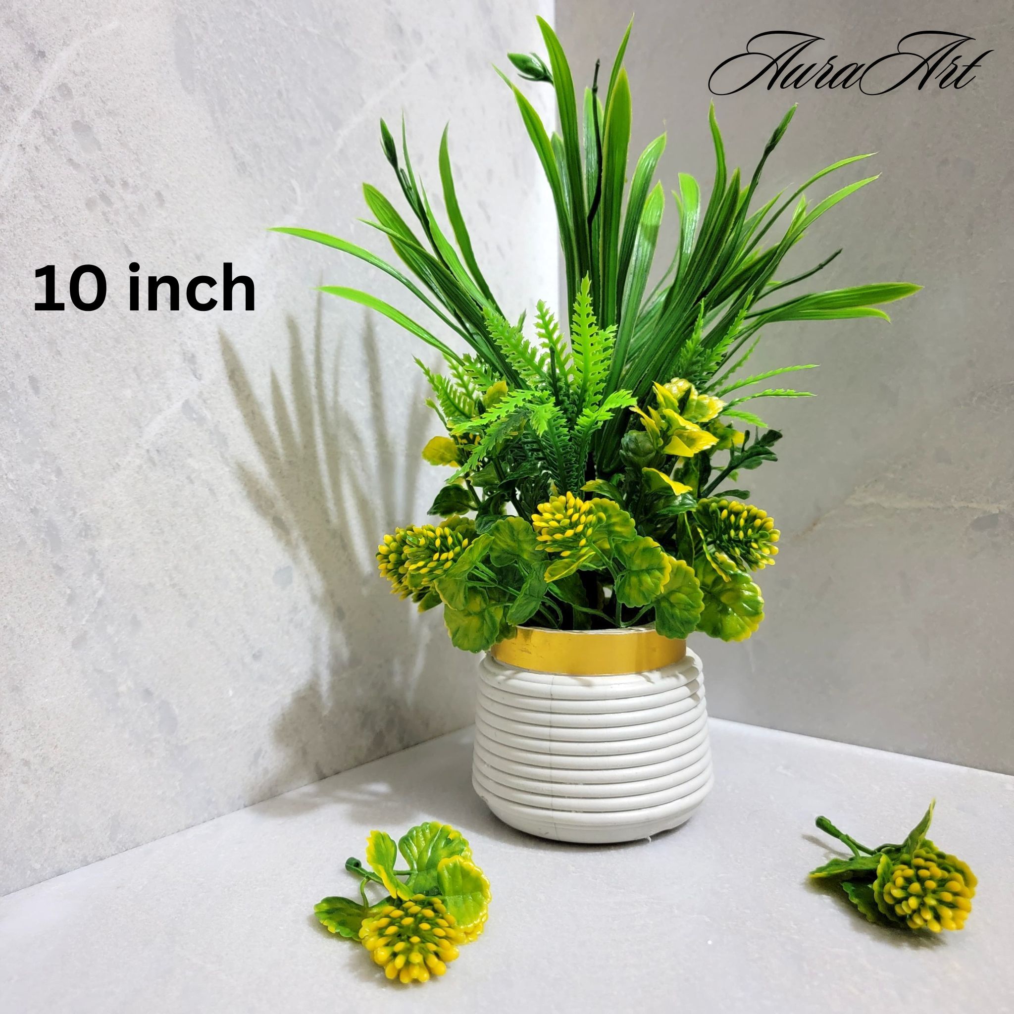 Artificial flowers 10 inches Wild Plant with Pot - Table top Decor | Decoration pieces for room