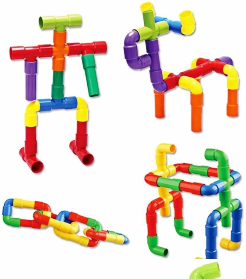 Colorful Creative Pipe Puzzle Building Blocks for Kids - STEM Educational Play, DIY Construction, and Assembly Game - Multicolor Pipe Blocks Set with Wheels