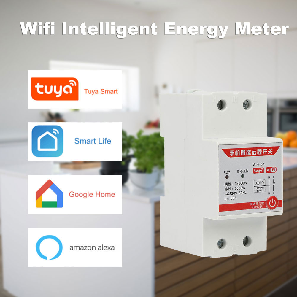 Tuya 220V WiFi Smart Metering Energy Meter tuya/smart life APP Din Rail ...