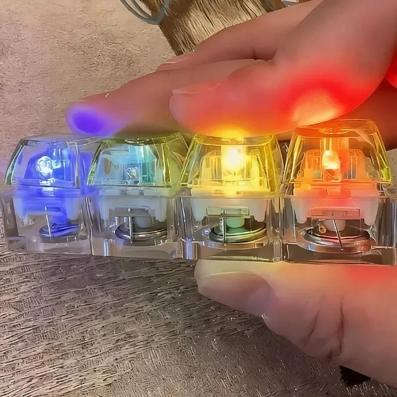 Clickable Button Light Up Keyboard Keychain Silent Operation Glowing LED Button Hot Gadget Four Finger Design
