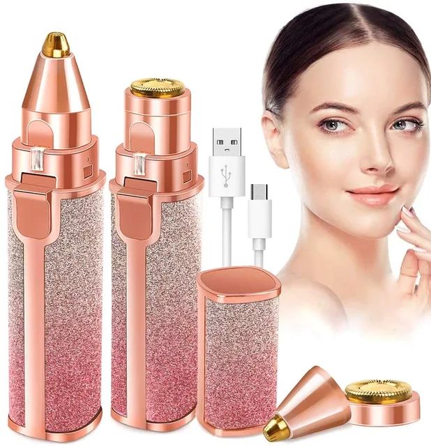 2 in 1 Rechargeable Women's Face Hair Remover Epilator for women Machine for Upper Lip, Chin, Eyebrow, Lips, Body, Arms Hair Remover for Women High Quality Pocket Sized Facial Hair Removal Machine