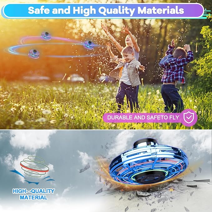 LED UFO Hover Flying Fidget Spinner Toy | Rechargeable Hand Controlled Flying Ball Drone with Box | Anti Drop Durable Mini RC Drone Toy for Indoor Outdoor Fun Kids & Adults Future Toy PROMISE TO SELL
