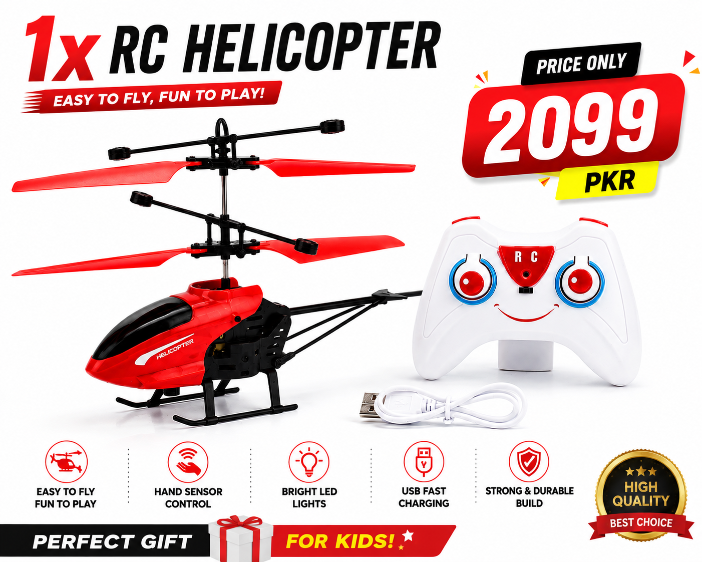 Remote Control RC Helicopter Toy Rechargeable USB Charging LED Light Flying Helicopter for Kids Boys Girls Indoor Gift
