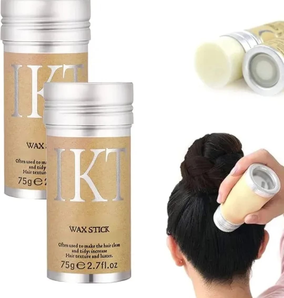 IKT Hair Wax Stick 75g | Flyaway Hair Tamer Stick for Women Men | Hair Styling Wax for Slick Back Bun Ponytail Edges | Non Greasy Hair Wax Stick for Smooth Neat Hairstyle | Portable Hair Pomade