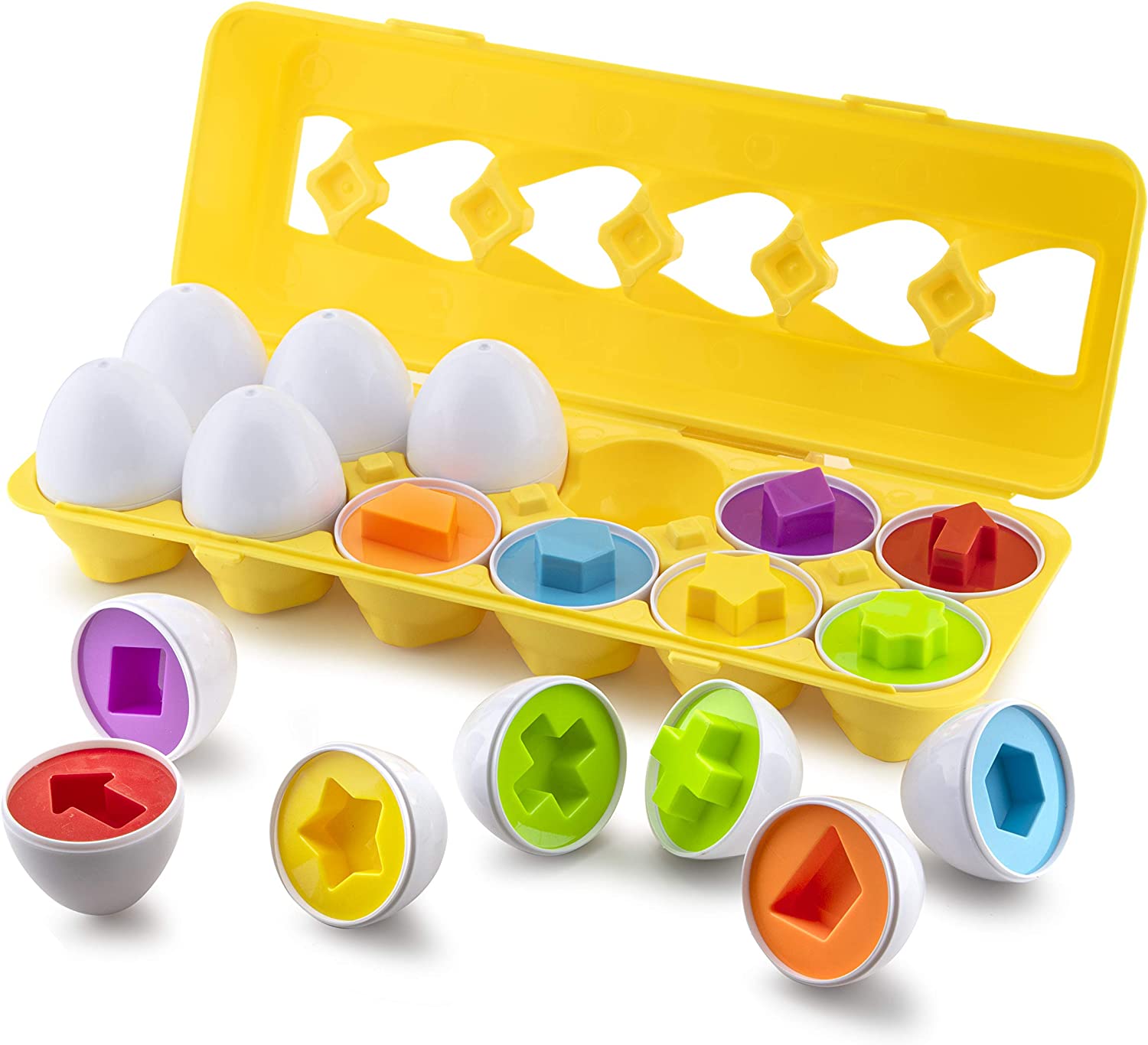12 Eggs Shape Sorting Numbers, Alphabets & Color Recognition Kids Geometric Shape, Numerics & ABC Learning Toy for Toddlers - Preschool Game - Montessori Education - Easter Eggs