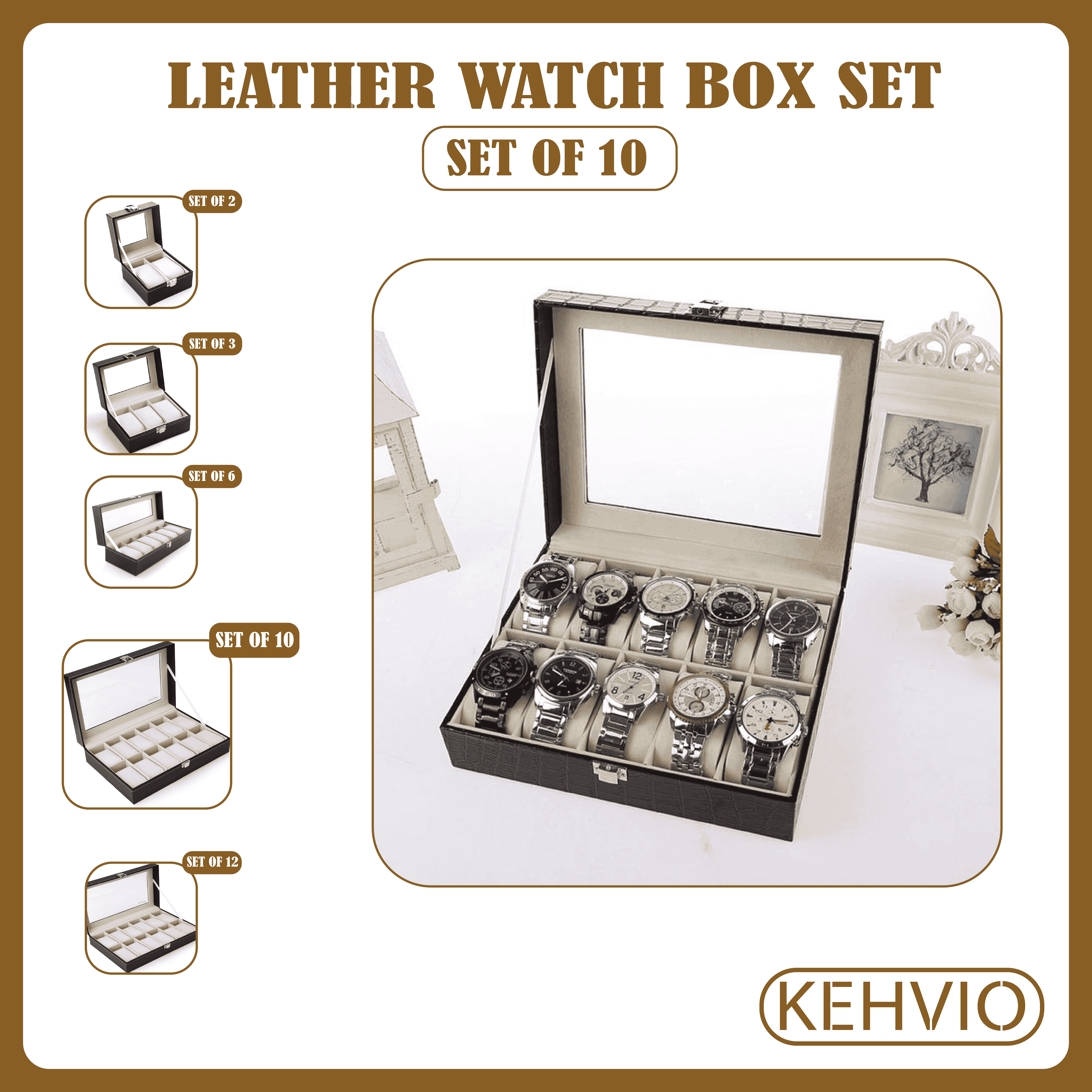 Watch Box Organizer for Men PU Leather Storage Case Classic and Luxury Style Black 2/3/6/10/12 Grid