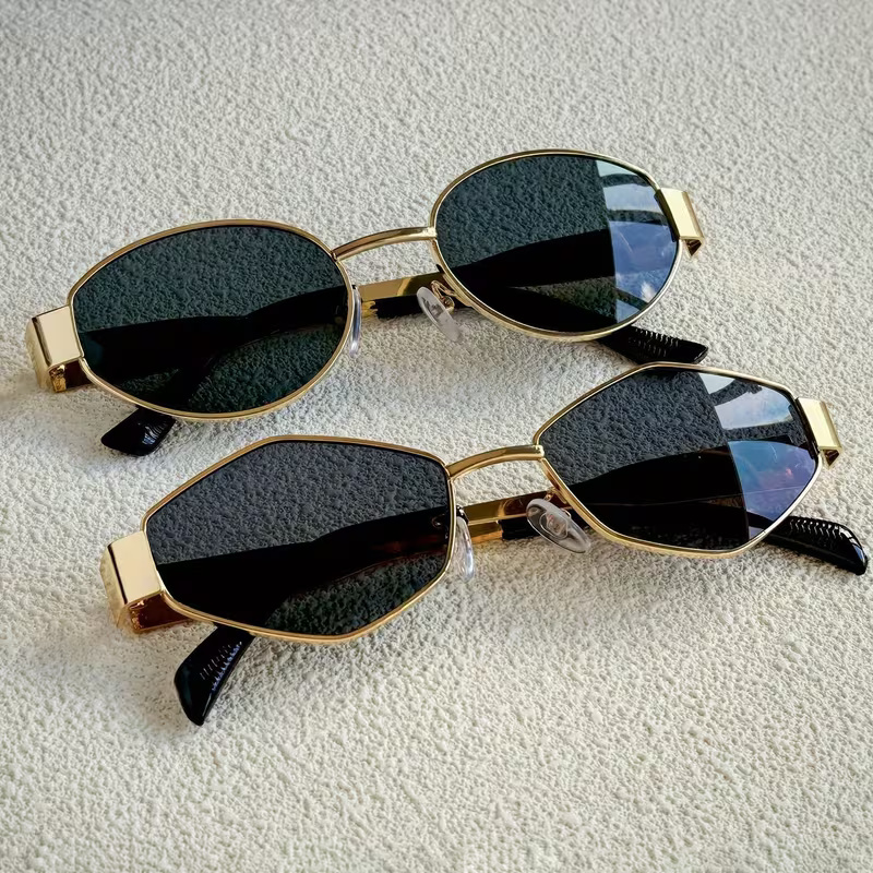 Bestwear.pk Premium Look Diamond Shape Luxury Sunglasses For Men & Women - Oval Stylish Elegant Geometric Metal Frame Glasses for Girls & Boys - Adjustable Nose Pad Shades For Ladies & Unisex