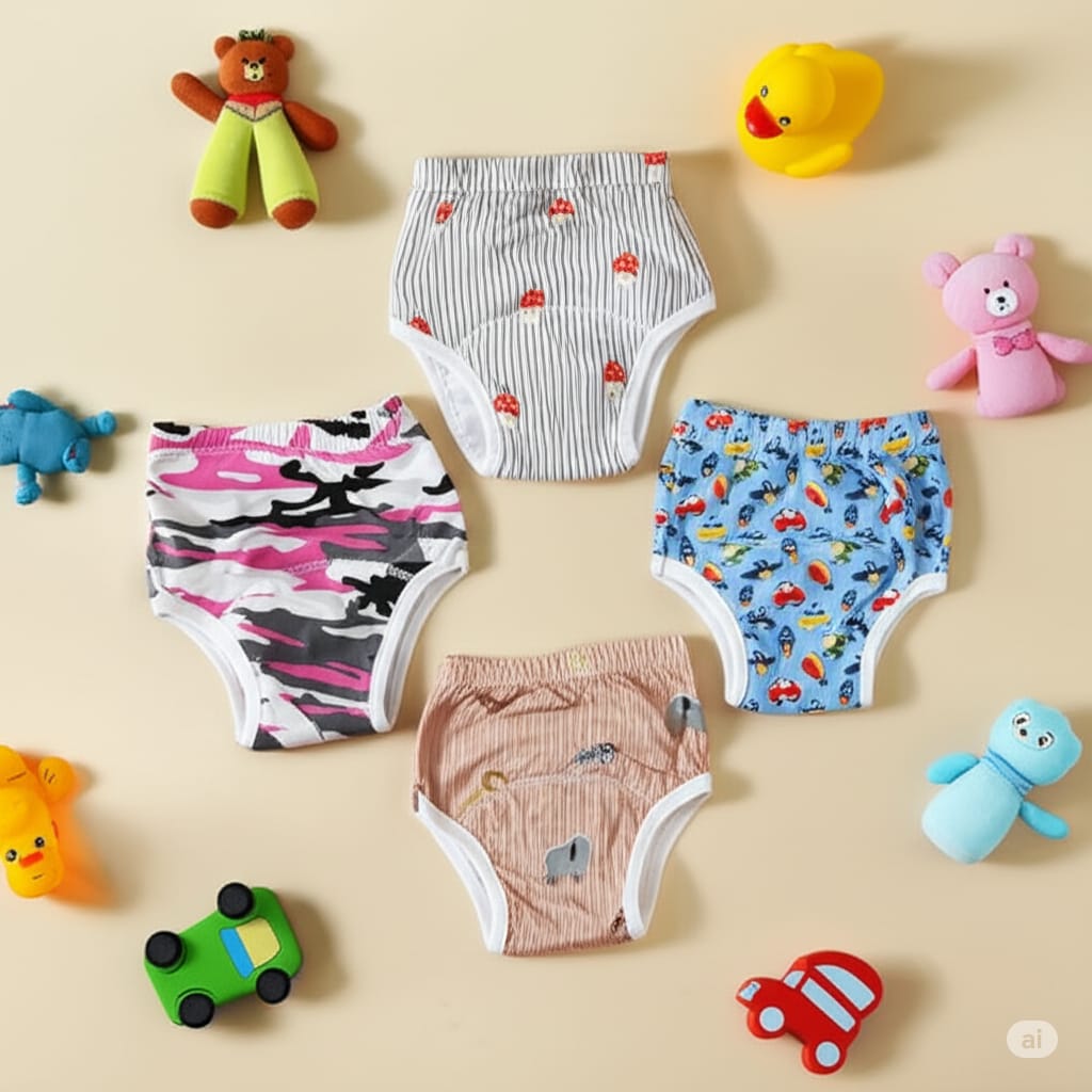Reusable Cotton-Polyester Blend Baby Training Pants, Adjustable Leak-Proof Design, 0-18kg, Fits 0-3 Years - Animal/Car/Transport Print