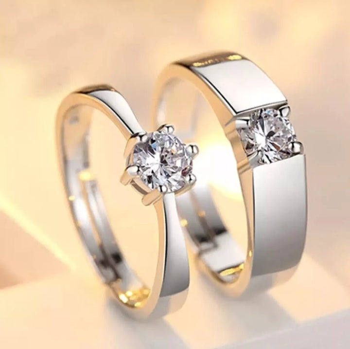 Luxury AAA Zircon Couple Paired Rings For Women Men Proposal Promise Adjustable Geometric Wedding Rings Anniversary Jewelry Gift