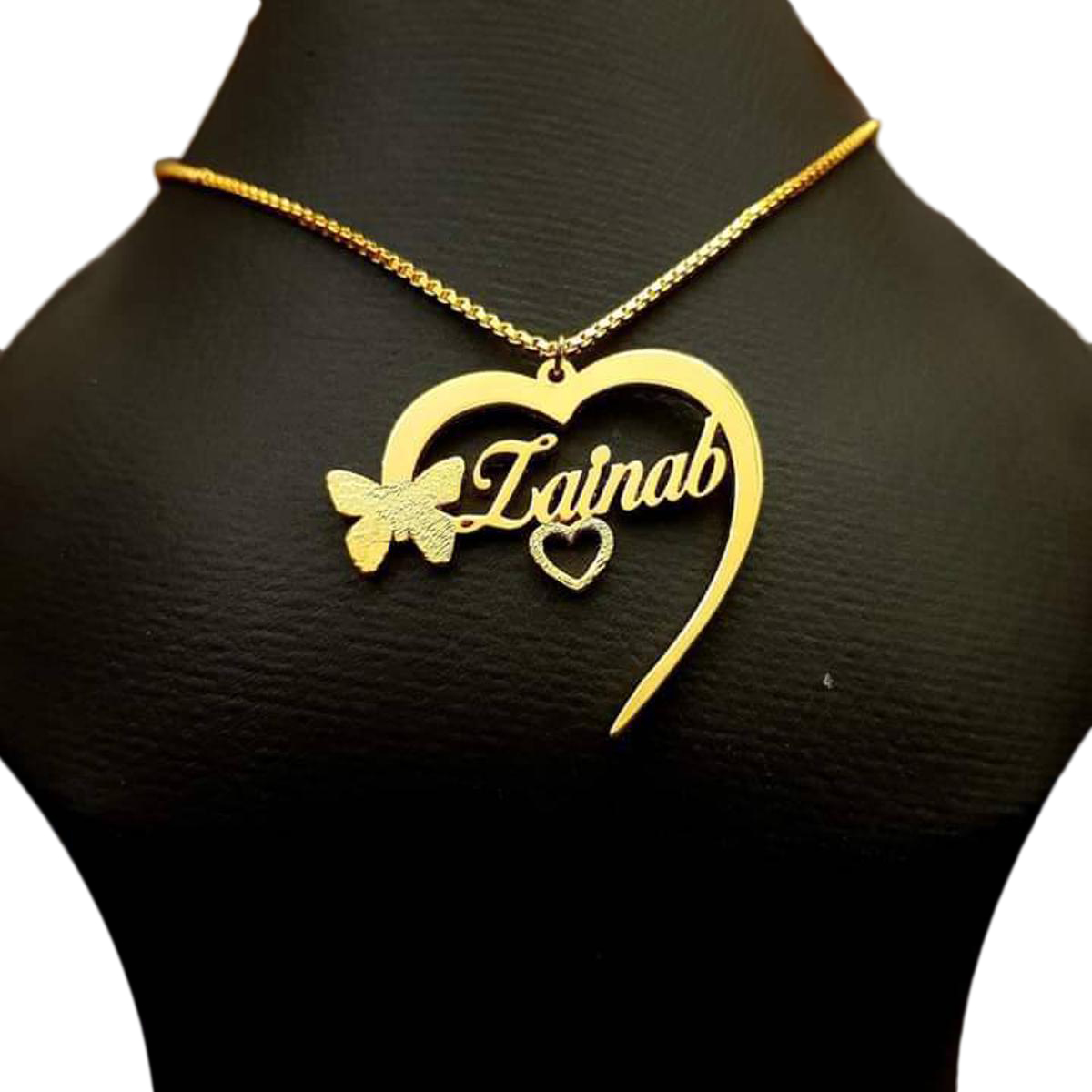 Personalized Necklace Zainab Name Gold Locket Customized Jewelry Pure  Golden Smooth Polish Heart Design Double