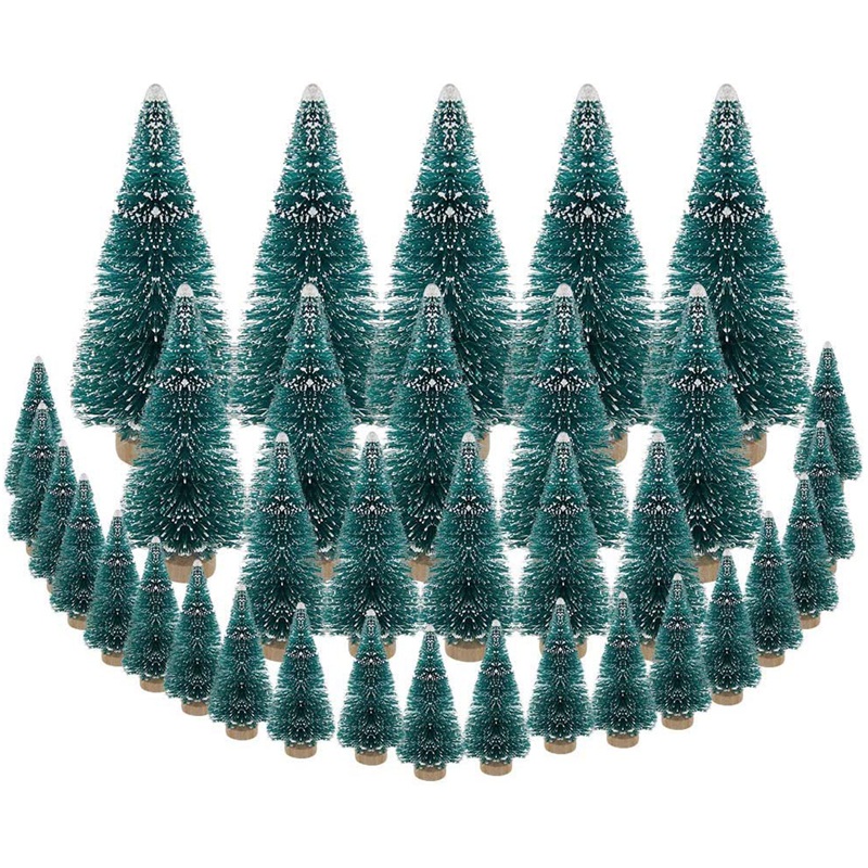 Mini Desktop Christmas Trees, 6 Pcs Frosted Sisal Trees With Wooden