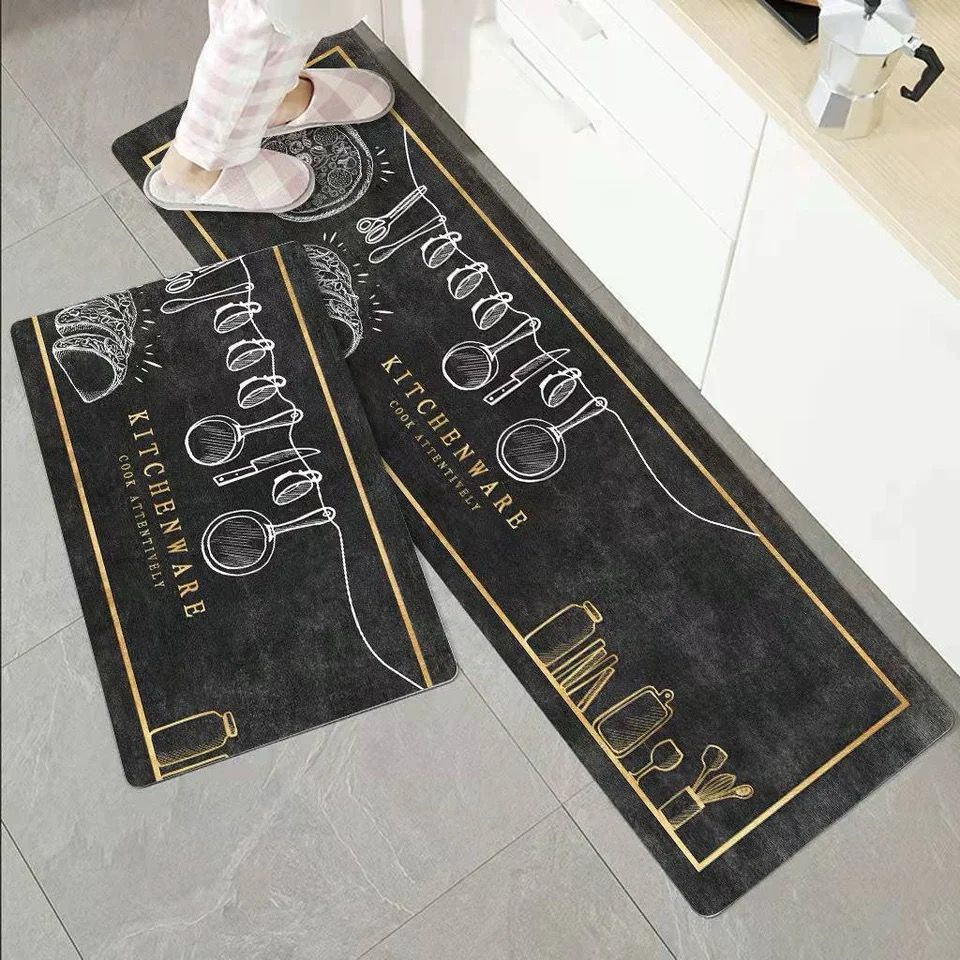 Azzin - 2pcs Kitchen Runner Mat Non Slip Super absorbent Bedroom Long Bedside Area Rug Soft Washable Carpet Bathroom Entrance Doormat