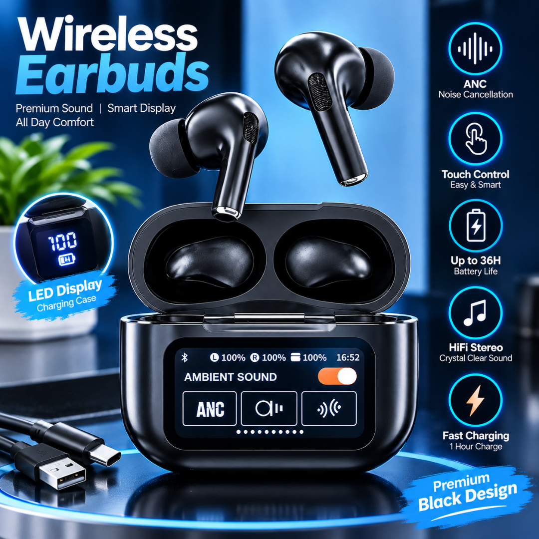 Wireless Earbuds, LED Display Earbuds, ANC Noise Cancellation Earbuds, Touch Control Earbuds, HiFi Stereo, Fast Charging | 36H Battery Life & Fast Charge