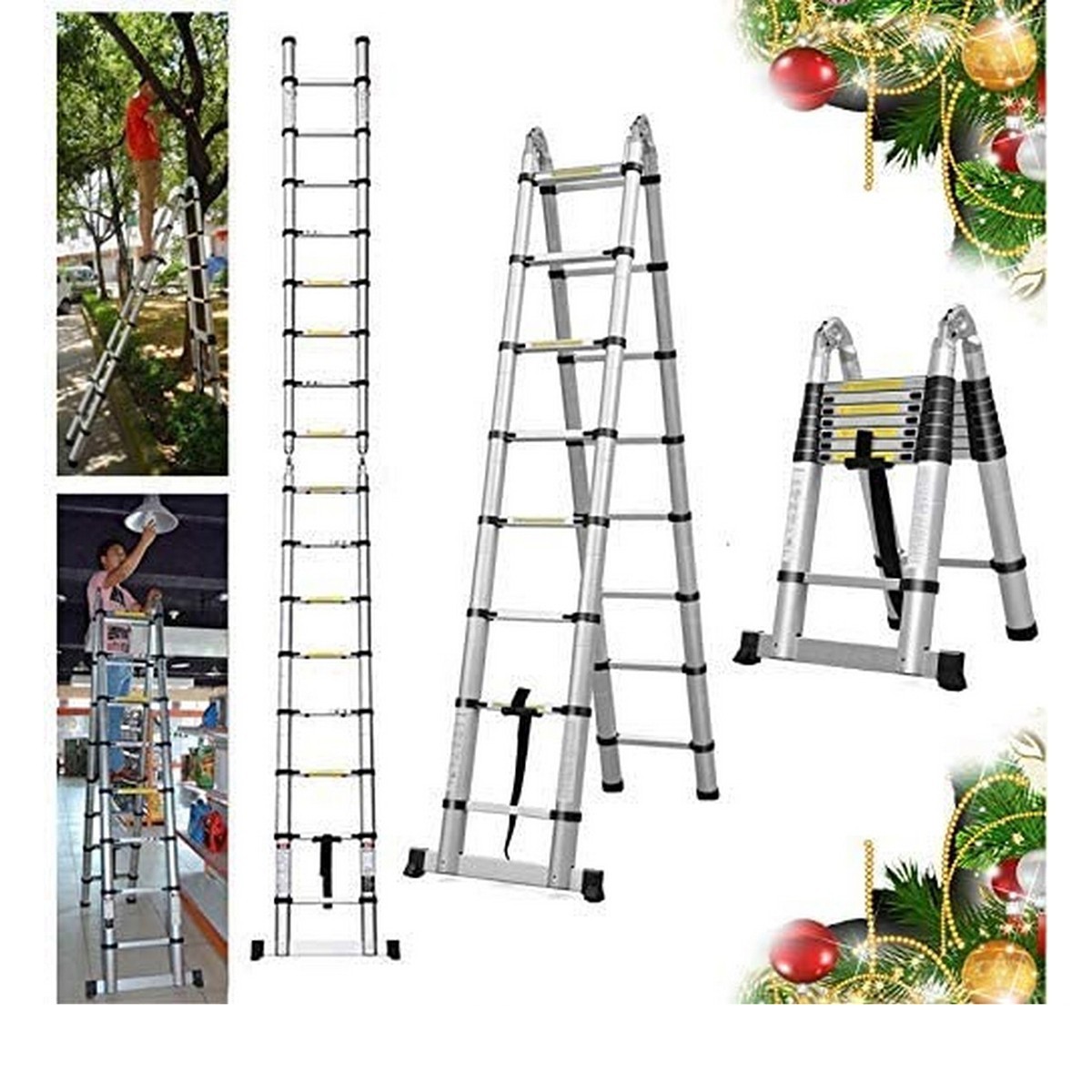 Aluminum Double Fold 12-Feet Extendable Ladder for Household and ...