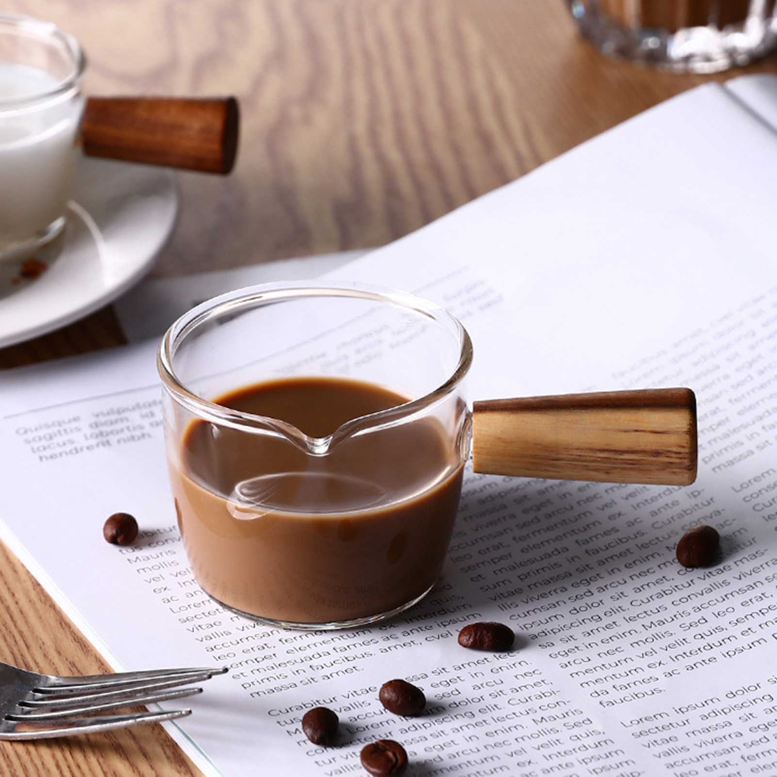 Milk Mug Multifunctional Portable Spout With Wood Handle Coffee Cup