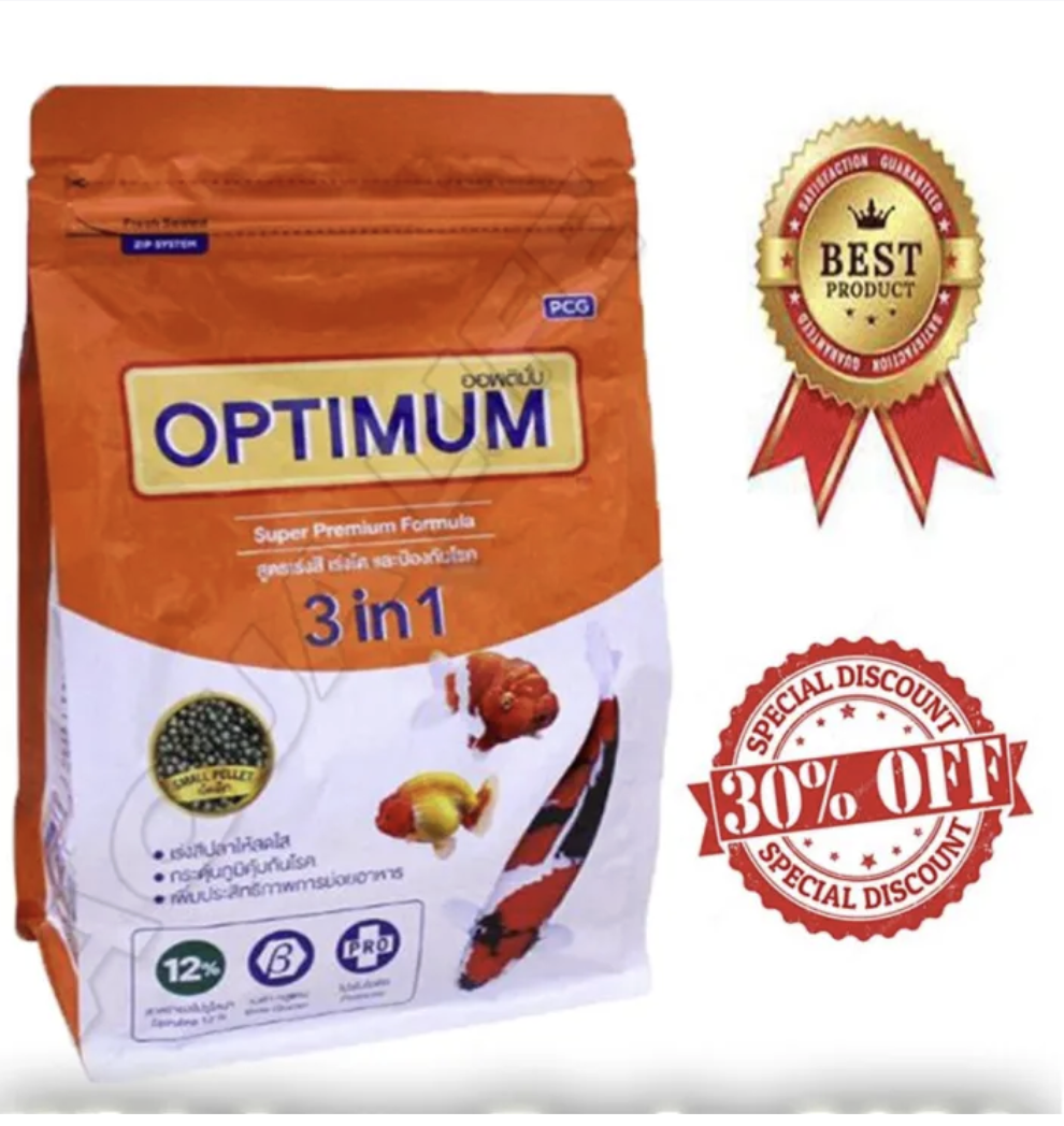 Fish Food Optimum 3 in 1 100G Made in Thailand Original.