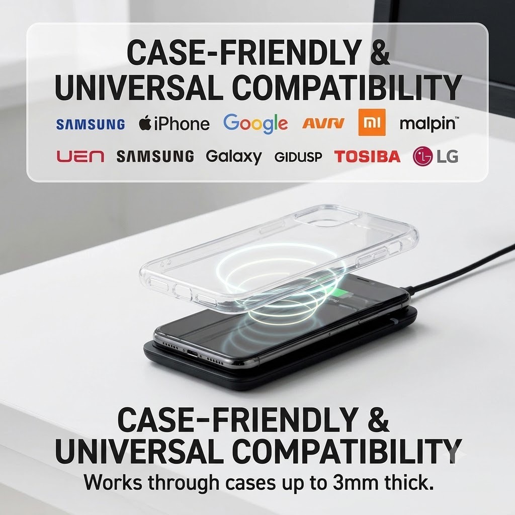 ELECOMM 5W Universal Qi Wireless Charging Stand & Pad | Fast Charging Convertible Dock for Qi-Enabled Smartphones | Type-C Input