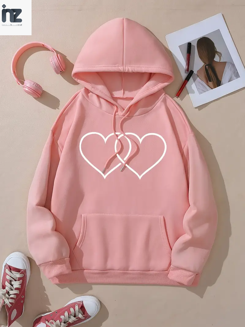 Women's Heart-Print Pullover Hoodie | Long Sleeves, Hood and Front Pocket | Multiple Designs | S-XL