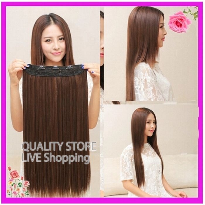 Stunningly Long and Natural: Upgrade Your Look with 30-inch Brown Hair Extension Wig - Full, Straight, and Secure with 5 Strong Clips!