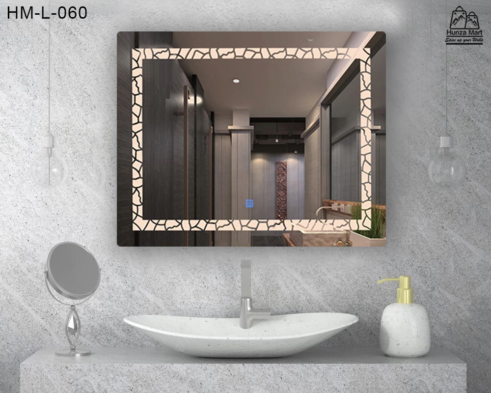 LED Textured Rectangular Mirror | Wall Mounted Bathroom Mirror with ...