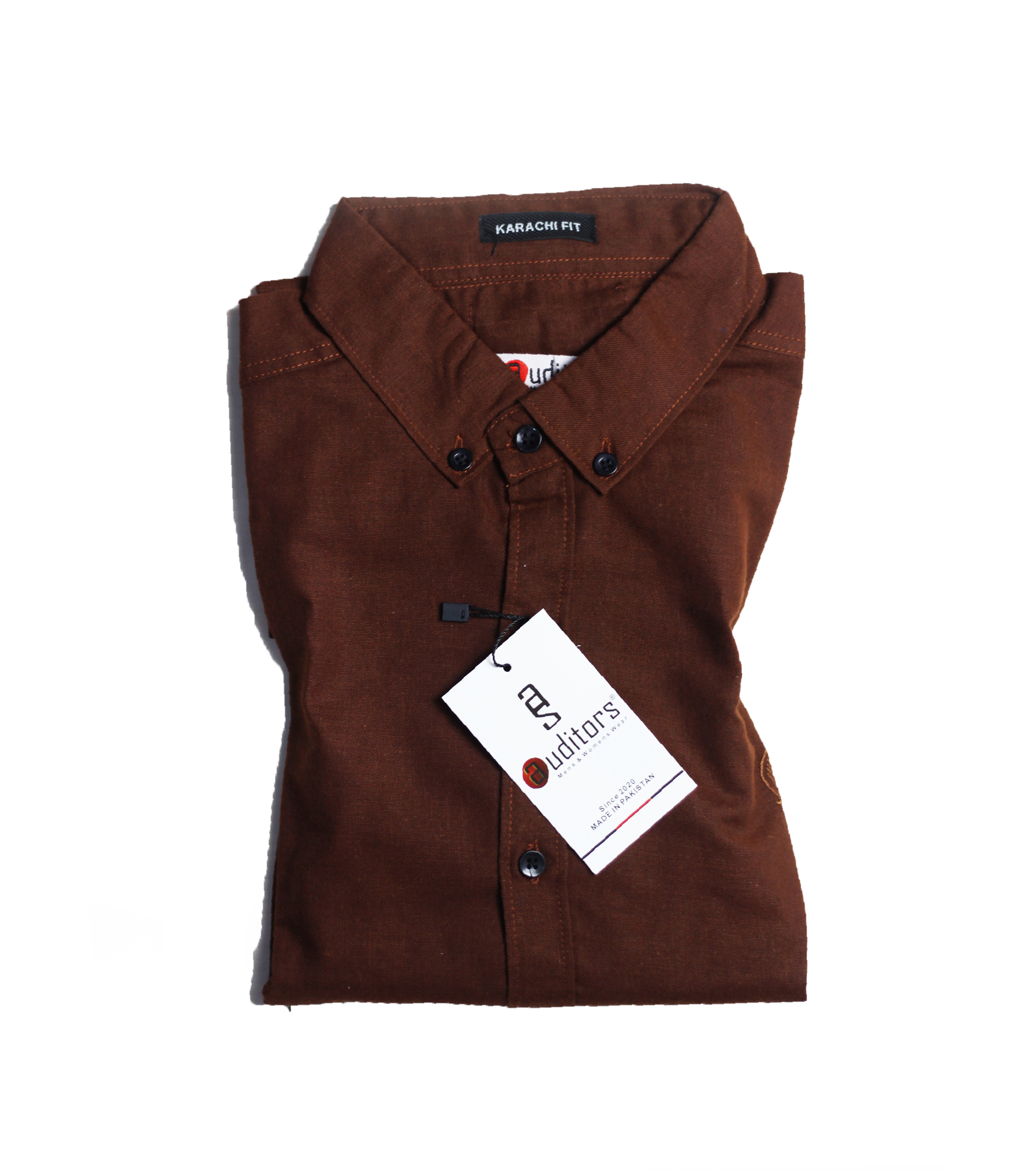 Auditors®️ Mens Semi-Formal Plain Cotton Chambray Shirt Chocolate Brown Colour 100% Pure Cotton Chambray Fabric - Code AMS-179