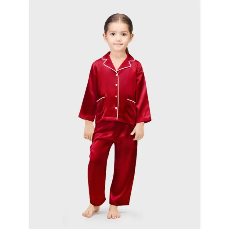 Premium Silk night wear nightwear night suit nightsuit night dress pajamas  nighty for kids baby girl (maroon)