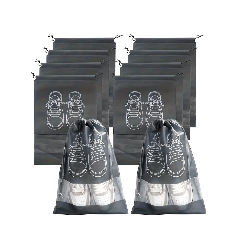 Printed Dustproof Shoe Organizer Travel Bag – Non-Woven Shoe Storage with PVC Clear Window & Rope Drawstring – Portable Luggage Shoe Pouch for Men & Women – Space-Saving, Lightweight Shoe Packaging for Home, Travel & Camping