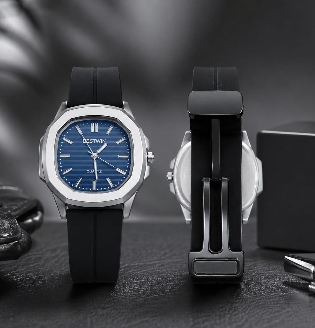 Square Nautilus Silicone Strap Watch With Megnet Master Lock for Men Boys- Premium Watch with Megnet Lock