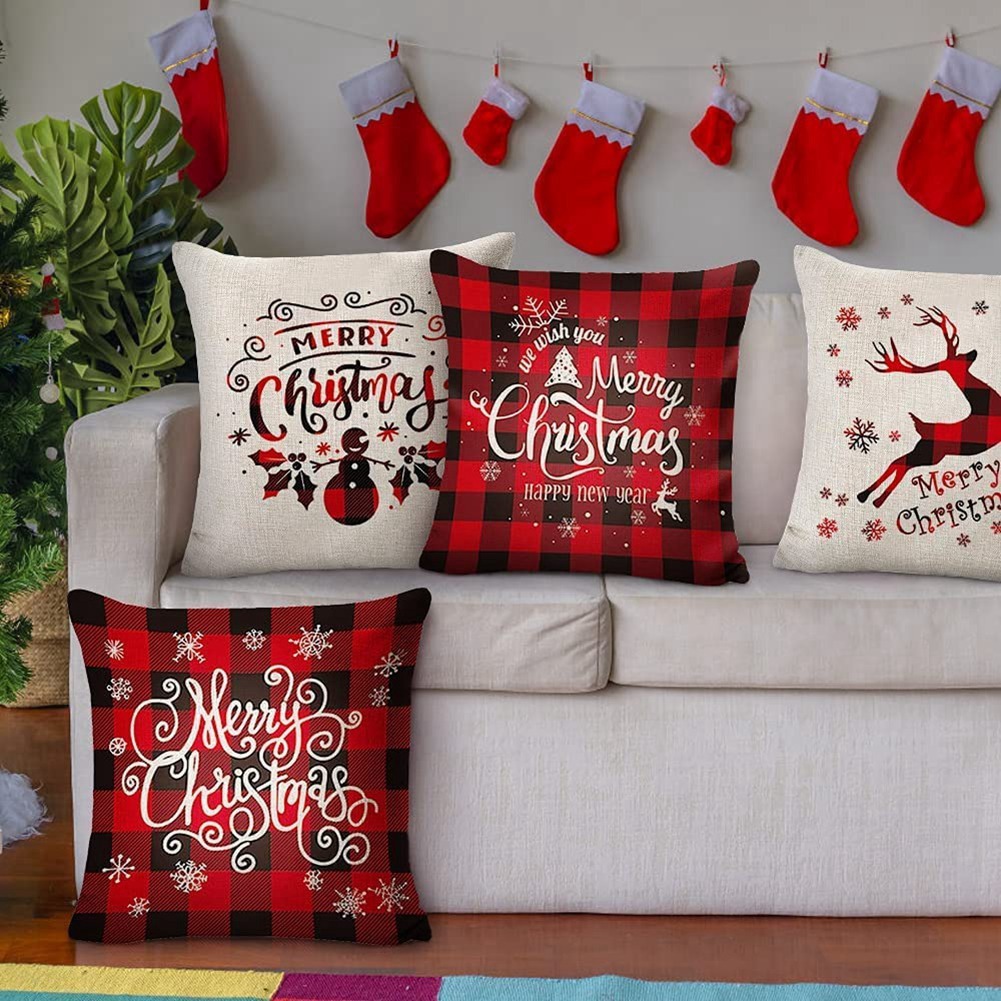 Christmas Pillow Covers 18 X Inches Set Of 4 White And Red マーケティング