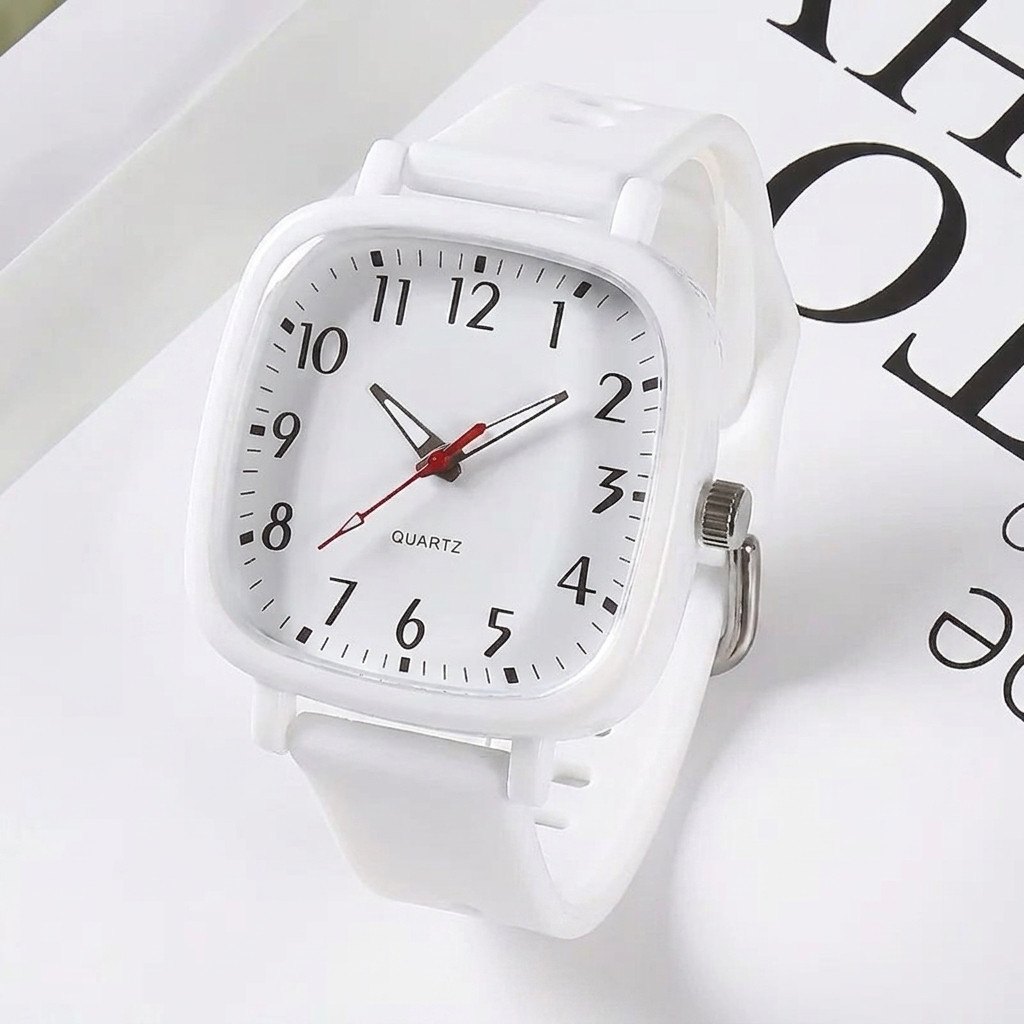 Square Silicone Strap Aesthetic Korean-Style Wrist Watch For Girls Women Ladies