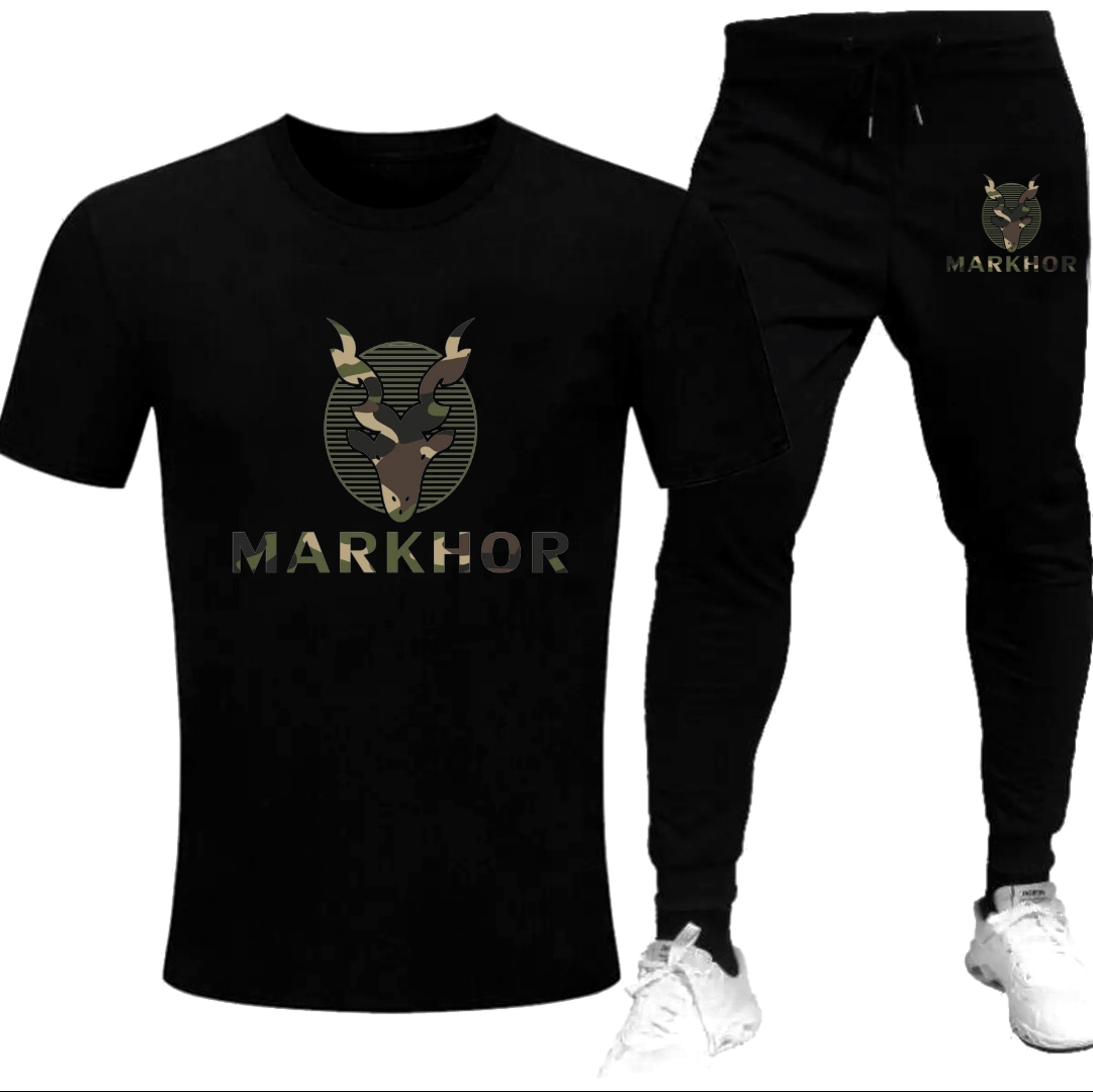 TRACKSUIT - White Camouflage Markhor Printed Tracksuit For Men - Soft & Comfy Fabric Tshirt & Trouser Commando Printed Tracksuit