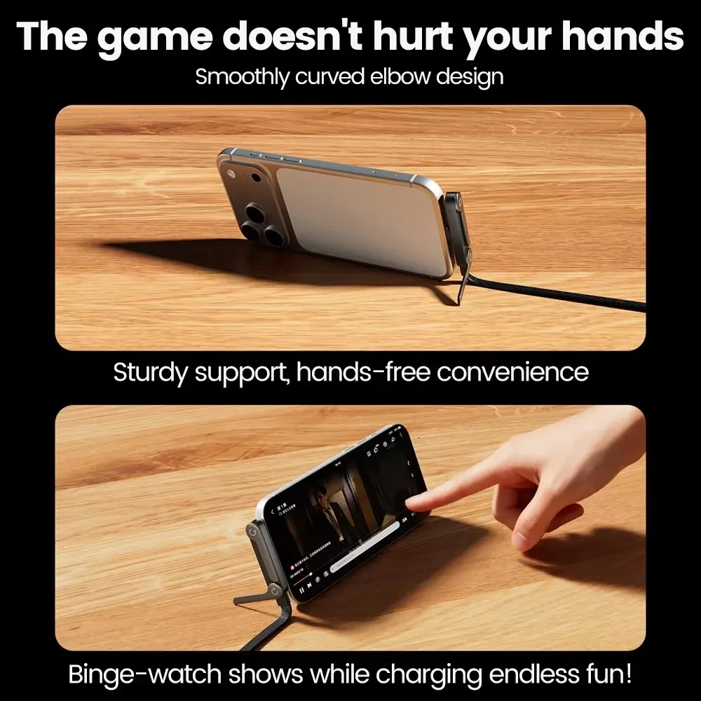2 in 1 Charging Cable Type C with Invisible Foldable Stand – 240W Fast Charging Cable, Nylon Braided Type-C to Type-C, 360° Hidden Phone Holder, Charging Cable with Stand for Phones, Tablets & Laptops