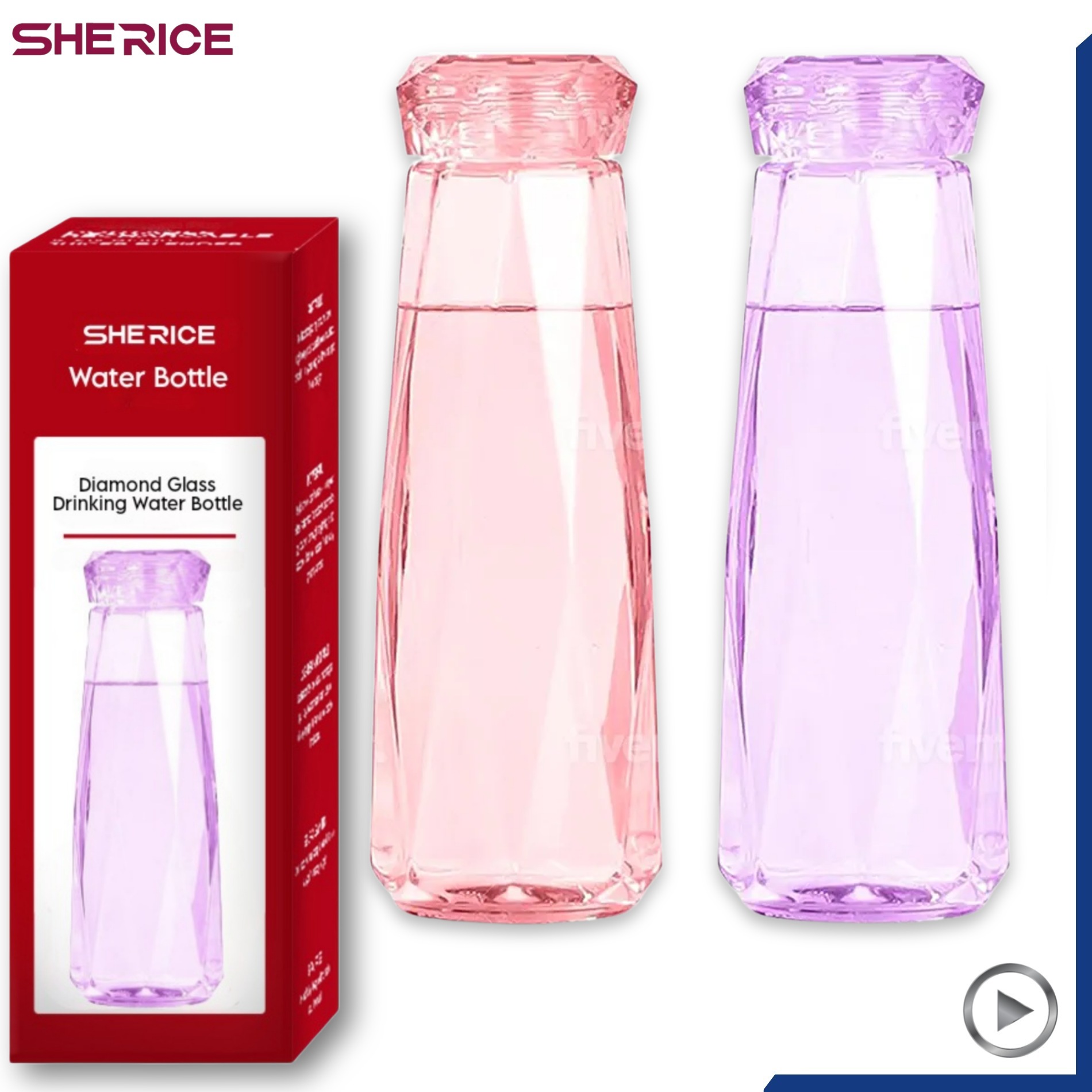 Smart Diamond Glass Colored Travel Water Bottle 500ml  Fancy & Stylish Bottles