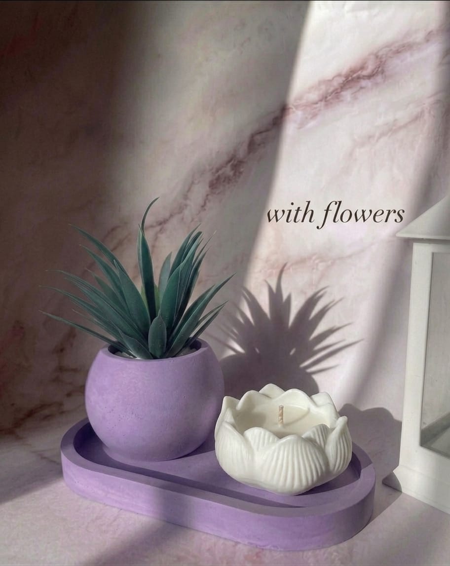 Set of 3 Mini Flower Vase Oval Tray & Peony Rose Candle Is Best for Home Decor, Modern Minimalist Home Decorative Set