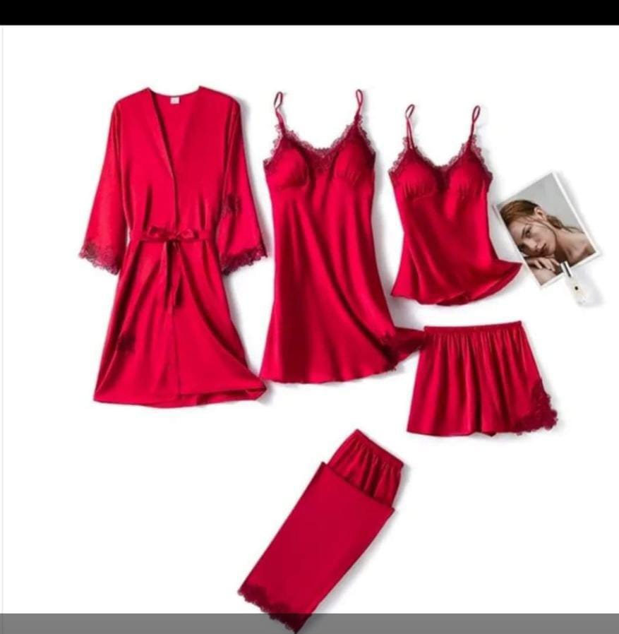 Premium 5-Piece Silk Nighty Set – Bridal Collection