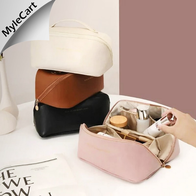Mylecart Cosmetic Bag Case Portable Travel Toiletry Bags PU Leather Makeup Pouch Handbag Organizer for Men and Women with Zipper for Traveling Business Trip Home Tidy