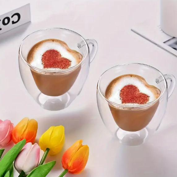 250Ml Creative Heart Shape Design Double Layer Heart Cup With Handle