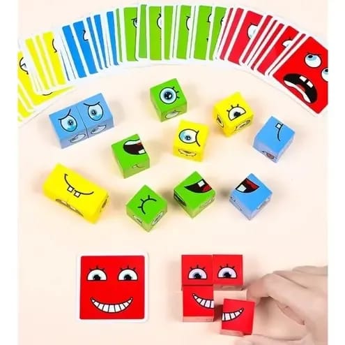 Plastic 3D Crazy Face Changing Puzzle Blocks Game Magic Cube Board Game for Kids - 64 Challenging Cards Learning Toy with Bell Educational Face Expression Matching Cube Toy with Challenge Cards | Brain Teaser & IQ Learning Game for Boys & Girls