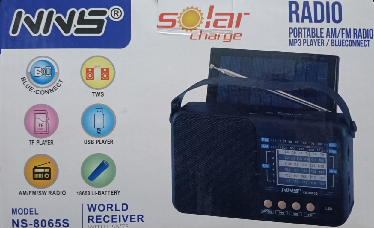 Solar Powered Rechargeable Battery Radio with Bass Speaker AM/FM SW1-6 8 Bands TF/USB/TF MP3 PLAYER Bluetooth Connectivity NS-8065S