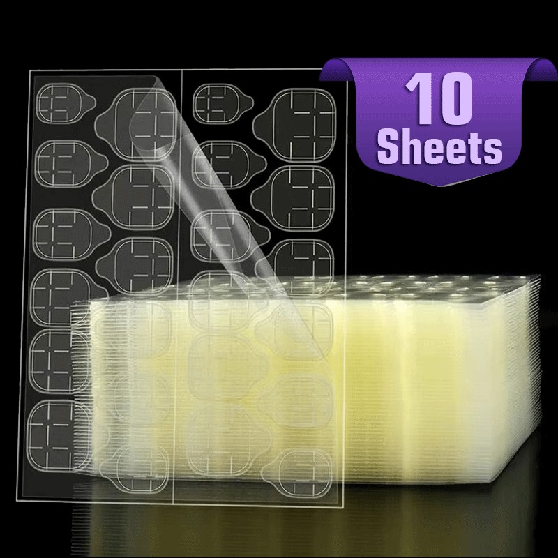 240PCS  Double-Side Nail Adhesive Tabs, 10 Sheets Nail Glue Stickers False Nail Jelly Gel Glue Tabs Nail Glue Transparent Flexible Adhesive Fake Nails Tab for Manicure