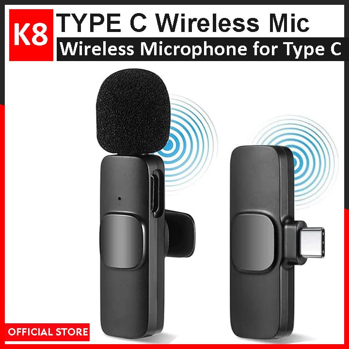 K8 Universal Plug Type-C Wireless Microphone with Mini Cable for Phone/Mobile Devices