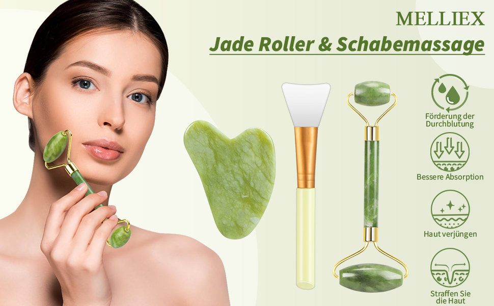 3 in 1 Set Original Jade Roller for Face - Face Roller, Natural Skin Care Tools - Face Massager, Facial Roller for Skin, Body, Eyes, Neck - Tones, Firms, Depuff