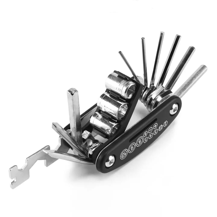 16 in 1 Bicycle Repair Tool Kit – Portable Multi Function Bike Maintenance Set | Hex Wrench, Screwdriver, Socket Key & Spoke Tool | Heavy Duty Carbon Steel Cycle Toolkit