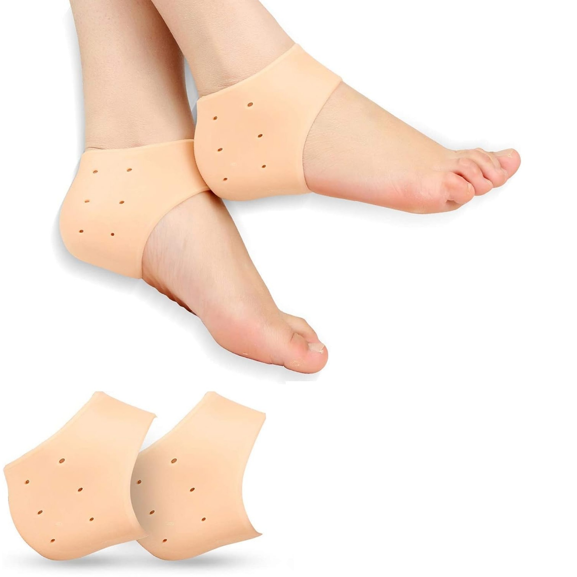 [Bundle Of 2] Moisturizing Socks Silicone Gel Heel Pad Socks Skin Color & Half Heel Pads